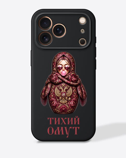 Матрешка бордовая "Тихий омут" — Черный чехол с принтом
