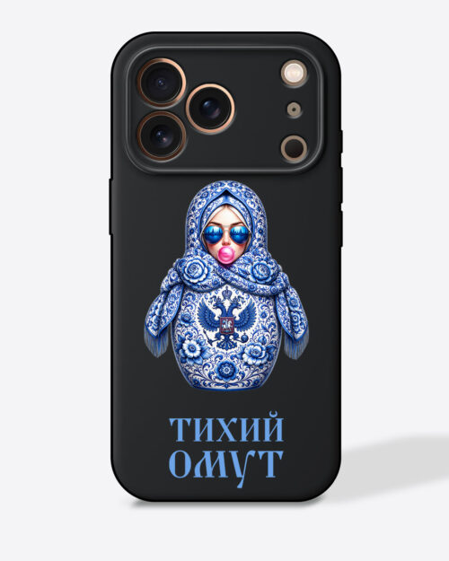 Матрешка голубая "Тихий омут" — Черный чехол с принтом