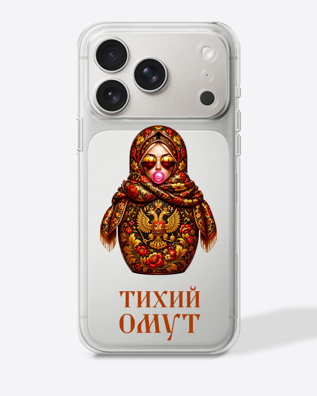 Матрешка в стиле хохлома "Тихий омут" — Прозрачный чехол с принтом